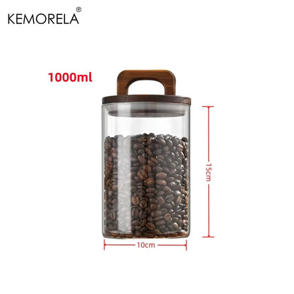 SealNest™ Glass Storage Jar with Wooden Lid – Airtight Kitchen Canister for Coffee, Tea, Spices & More